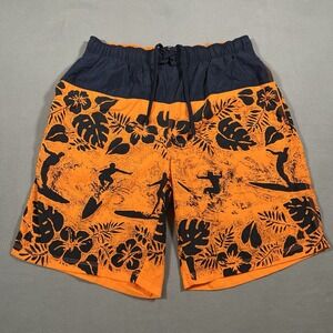 Nautica Hawaiian‎ Surfer Swim Trunks Nylon Shorts Mens L Orange Navy Blue Lined